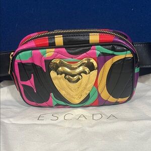 Escada Multicolor Leather Belt Bag with Gold Heart Accent